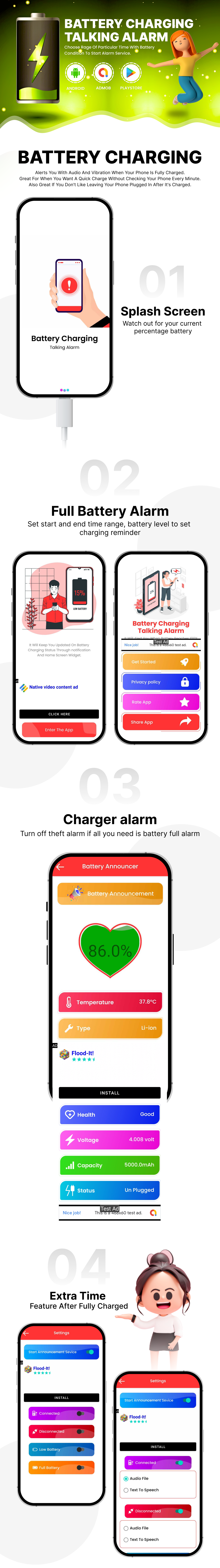 Battery Charging Talking Alarm - Full Charge Alarm - Battery 100% Alert- Battery Voice Alert